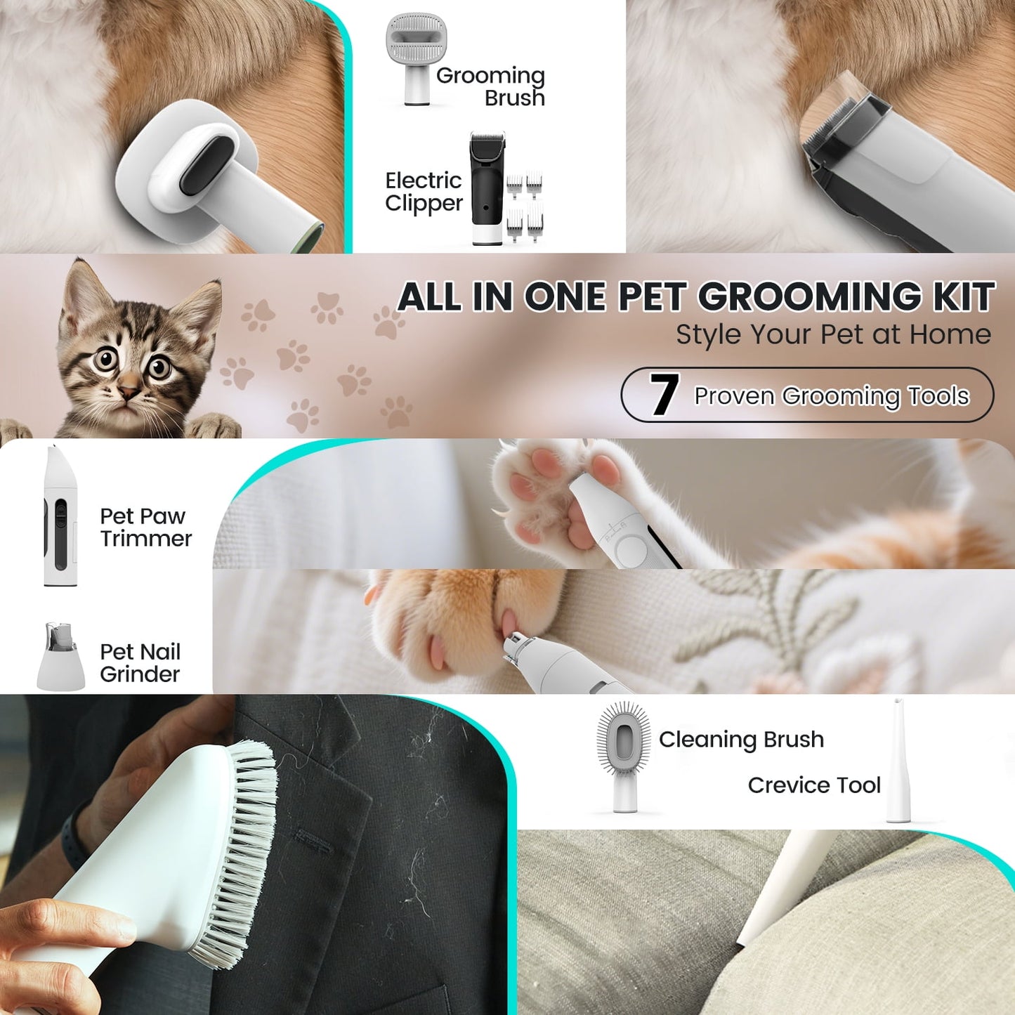 Ultimate 7-in-1 Dog Grooming Vacuum Kit with 11000Pa Super Suction for Effortless Shedding and Low Noise Experience
