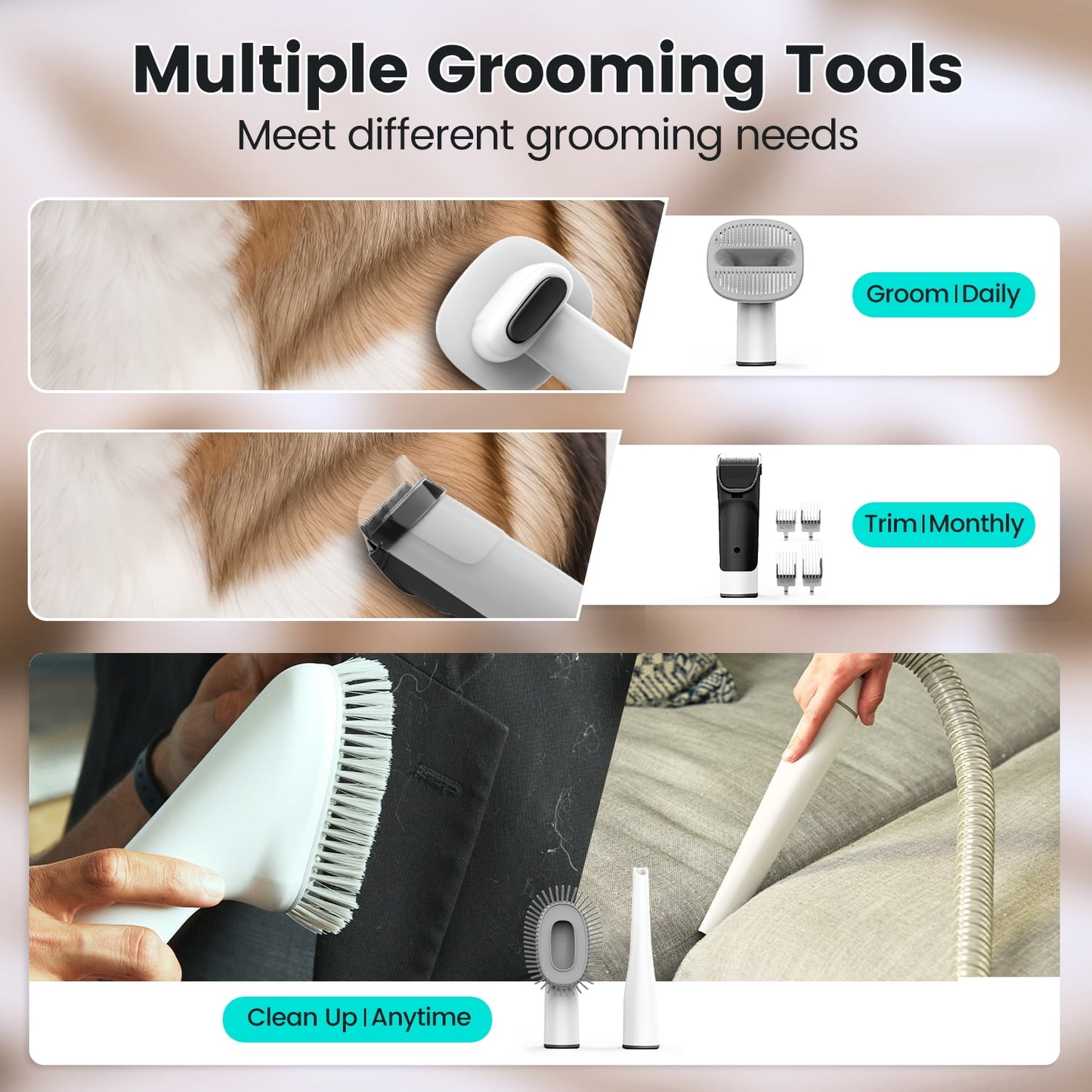 Ultimate 7-in-1 Dog Grooming Vacuum Kit with 11000Pa Super Suction for Effortless Shedding and Low Noise Experience