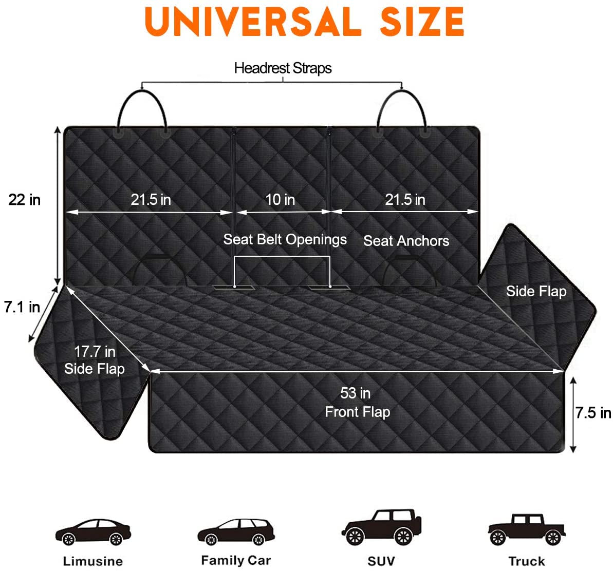 Ultimate Waterproof Dog Car Seat Cover - Non-Slip Back Seat Protector for Pets & Kids, Fits Most Cars, Trucks & SUVs - Black