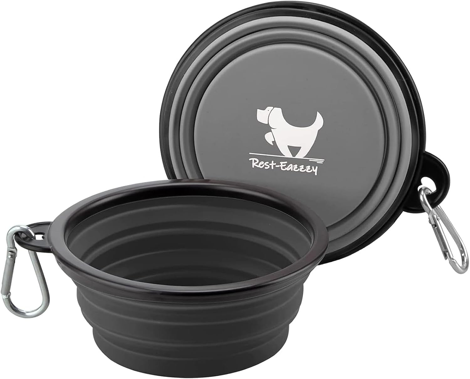 Collapsible Travel Dog Bowls - 2-Pack Portable Water and Food Bowls for Dogs and Cats, Perfect for Hiking and Camping (Grey & Black, Large)