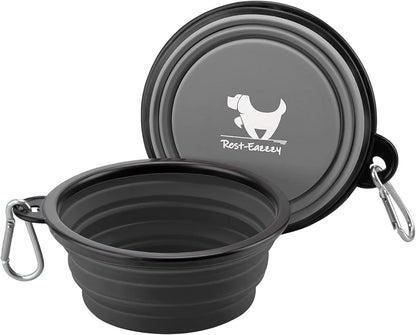 Collapsible Travel Dog Bowls - 2-Pack Portable Water and Food Bowls for Dogs and Cats, Perfect for Hiking and Camping (Grey & Black, Large)