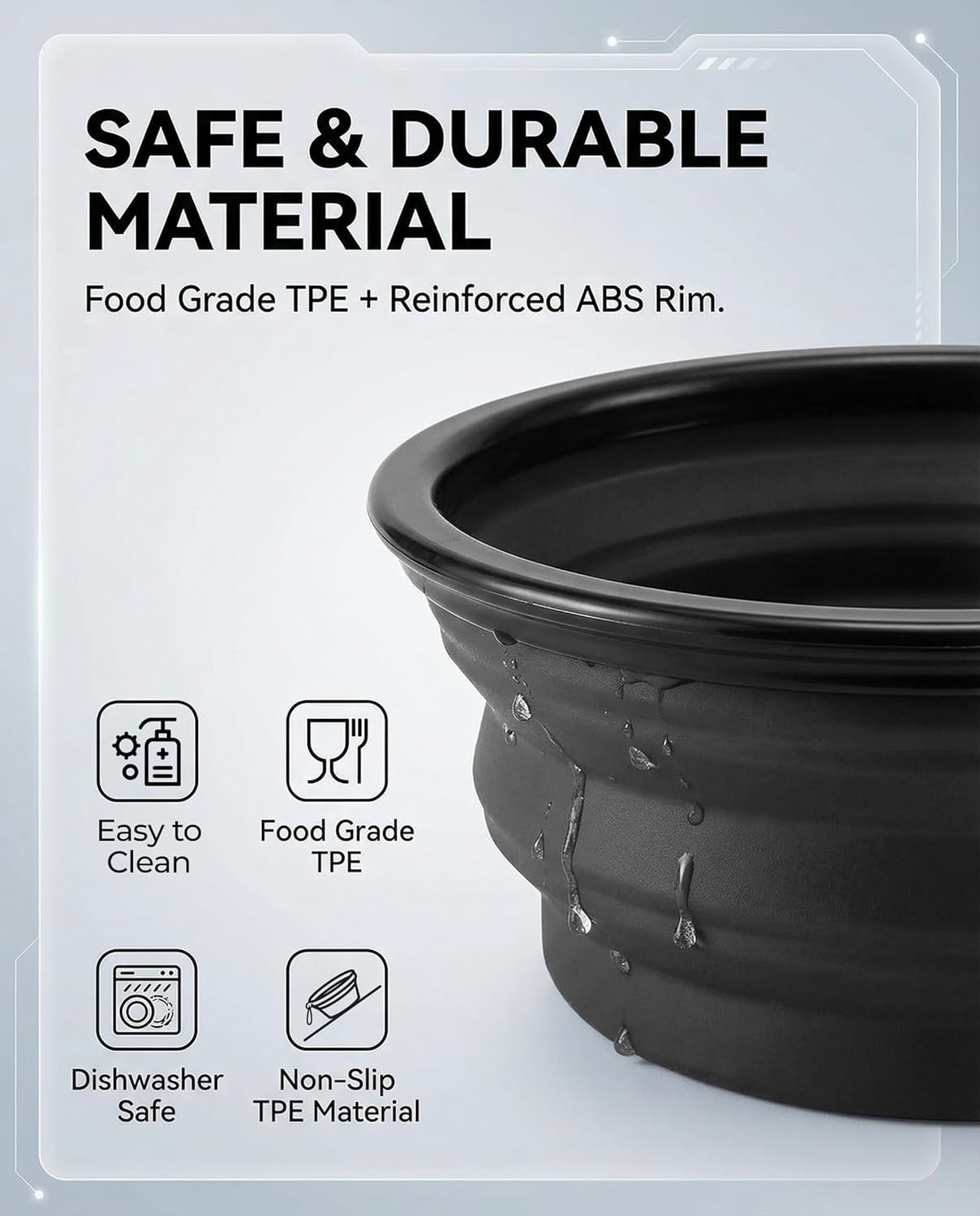 Collapsible Travel Dog Bowls - 2-Pack Portable Water and Food Bowls for Dogs and Cats, Perfect for Hiking and Camping (Grey & Black, Large)
