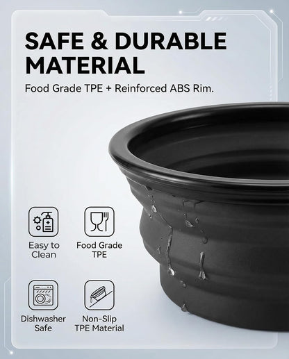 Collapsible Travel Dog Bowls - 2-Pack Portable Water and Food Bowls for Dogs and Cats, Perfect for Hiking and Camping (Grey & Black, Large)