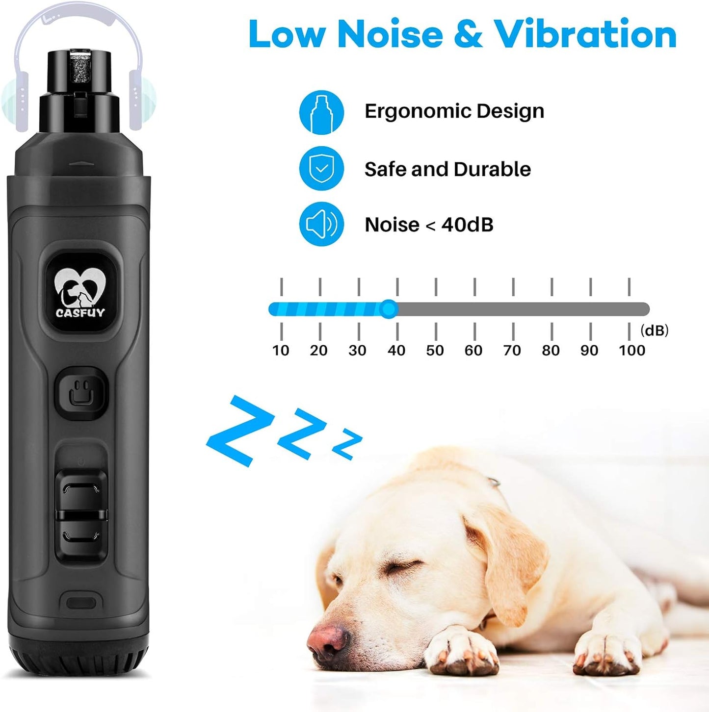 Revolutionary Dog Nail Grinder with Dual LED Lights - Powerful 2-Speed Electric Trimmer for Stress-Free Grooming of Small, Medium, and Large Dogs and Cats (C-Grey)