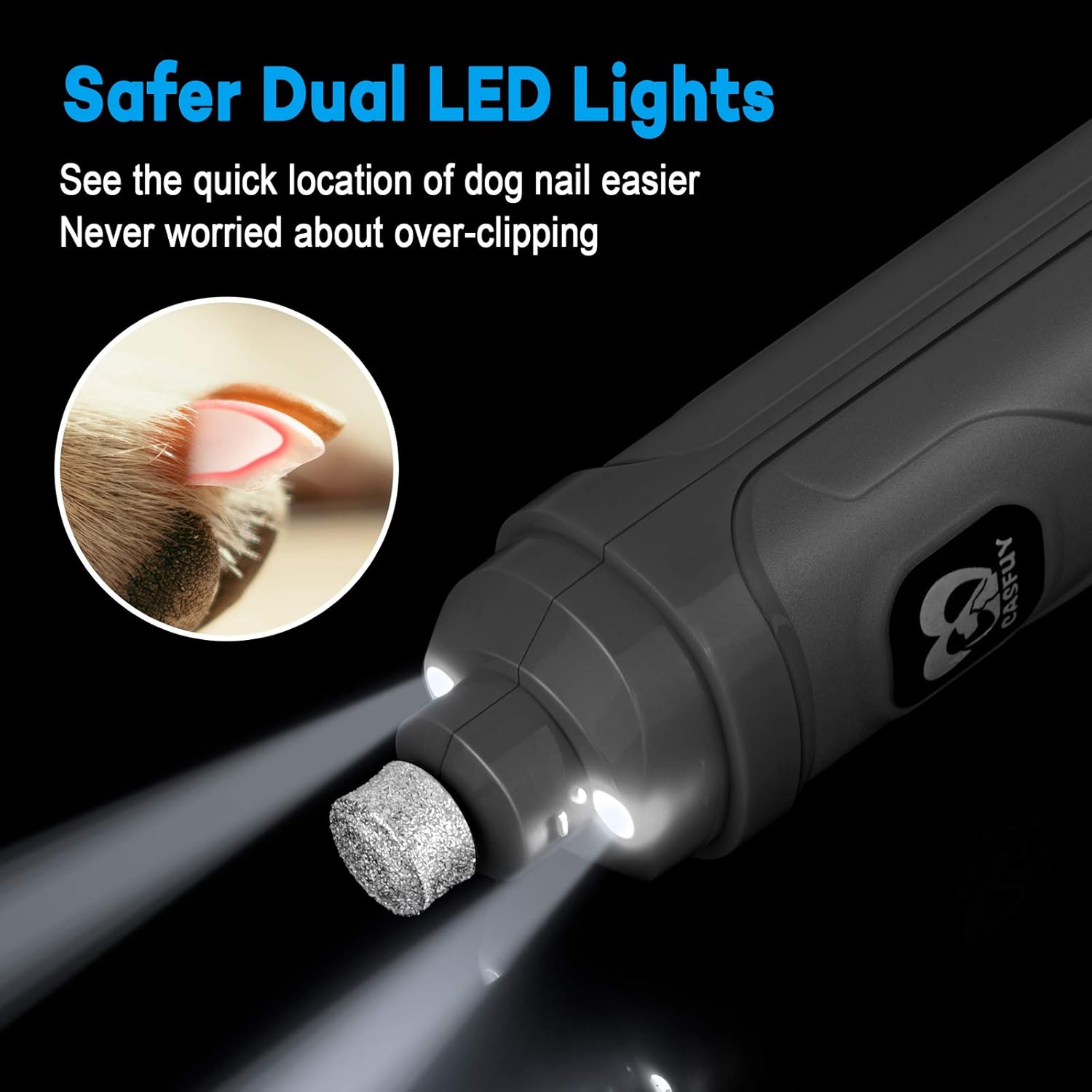 Revolutionary Dog Nail Grinder with Dual LED Lights - Powerful 2-Speed Electric Trimmer for Stress-Free Grooming of Small, Medium, and Large Dogs and Cats (C-Grey)