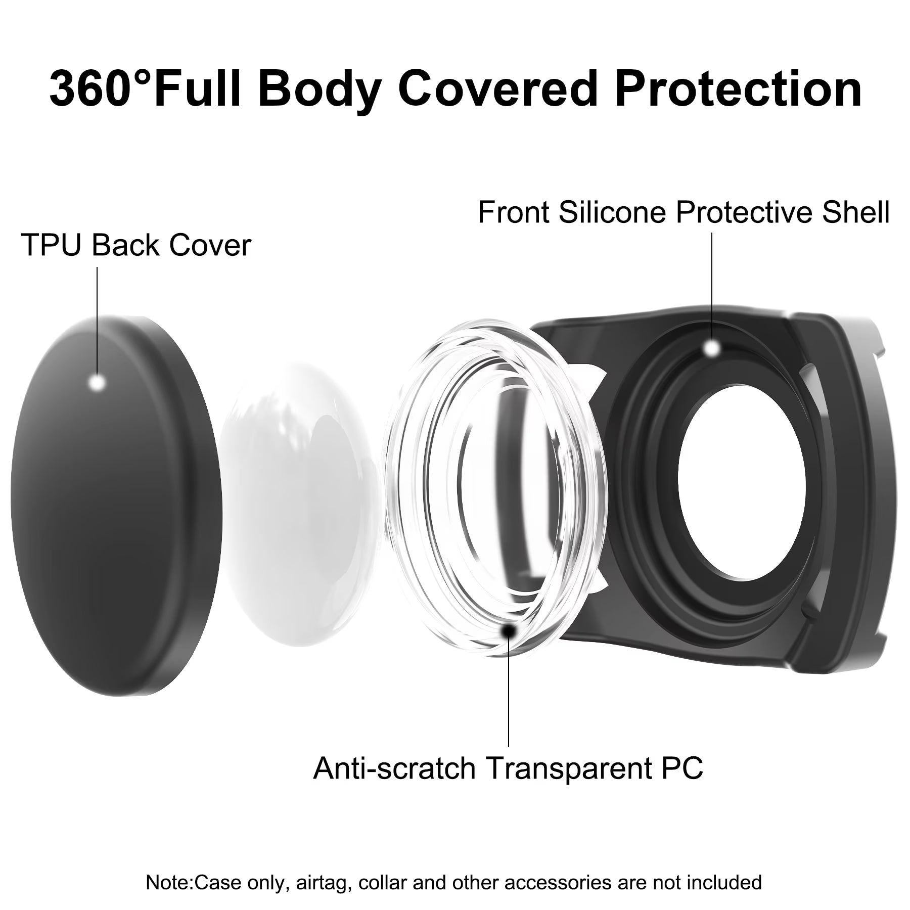 Airtag Dog Collar Holder, [1 Pack] Waterproof Airtag Case for Dog Collar, TPU & Silicone Full Body Covered Anti-Lost Apple Air Tag Collar Holder Airtag Case for Pet Collar Backpack, Black