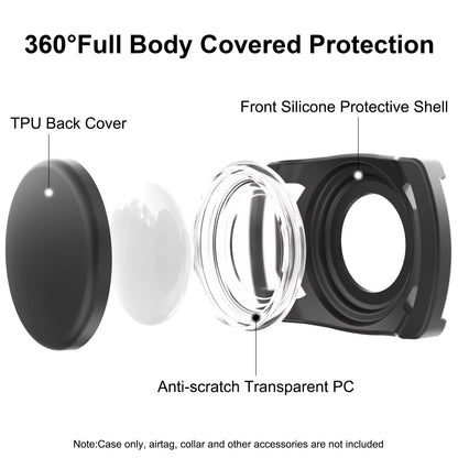 Airtag Dog Collar Holder, [1 Pack] Waterproof Airtag Case for Dog Collar, TPU & Silicone Full Body Covered Anti-Lost Apple Air Tag Collar Holder Airtag Case for Pet Collar Backpack, Black