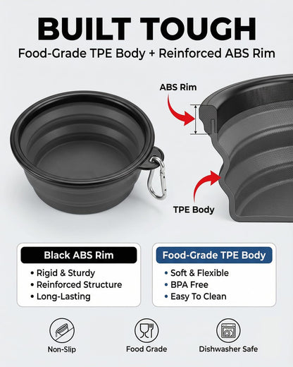 Collapsible Travel Dog Bowls - 2-Pack Portable Water and Food Bowls for Dogs and Cats, Perfect for Hiking and Camping (Grey & Black, Large)