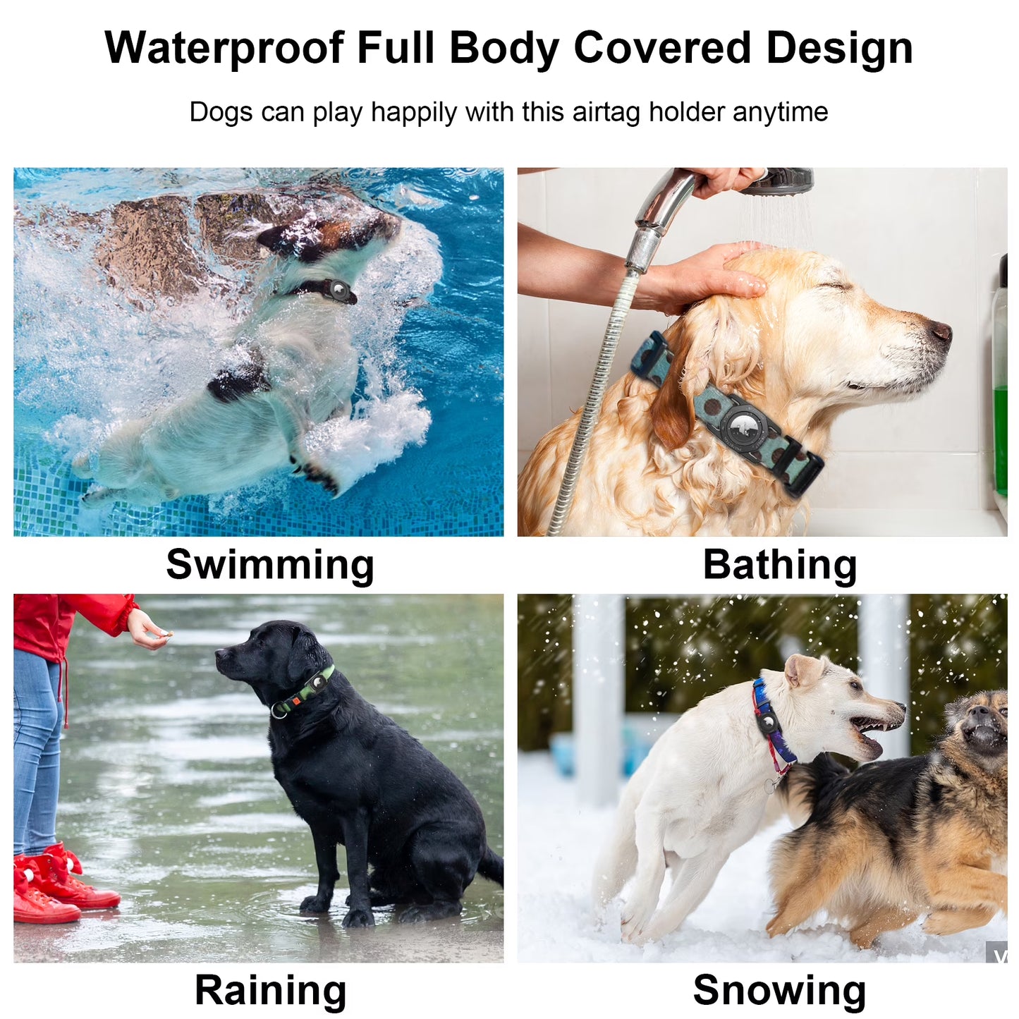 Airtag Dog Collar Holder, [1 Pack] Waterproof Airtag Case for Dog Collar, TPU & Silicone Full Body Covered Anti-Lost Apple Air Tag Collar Holder Airtag Case for Pet Collar Backpack, Black