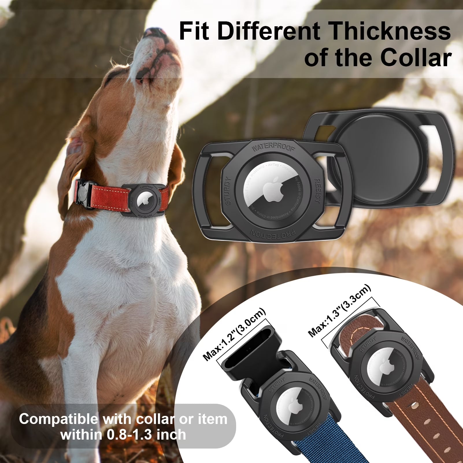 Airtag Dog Collar Holder, [1 Pack] Waterproof Airtag Case for Dog Collar, TPU & Silicone Full Body Covered Anti-Lost Apple Air Tag Collar Holder Airtag Case for Pet Collar Backpack, Black