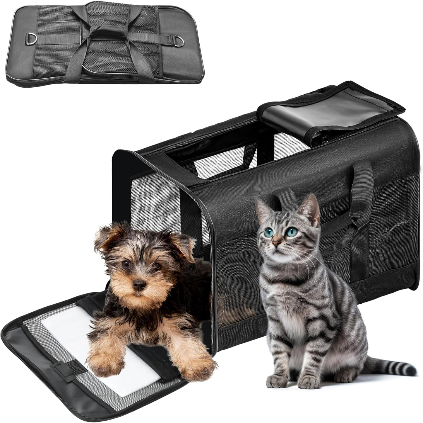 Ultimate Pet Travel Carrier: Soft-Sided, Airline Approved, Collapsible Bag for Cats and Small Dogs (Up to 17 lbs) - Durable, Comfortable, and Travel-Friendly!