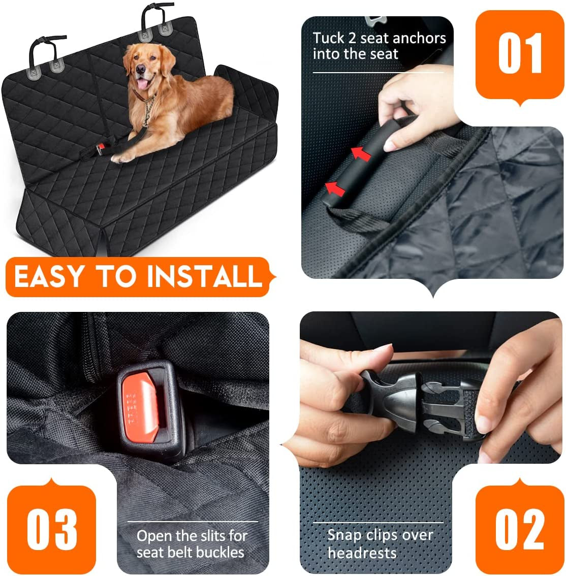Ultimate Waterproof Dog Car Seat Cover - Non-Slip Back Seat Protector for Pets & Kids, Fits Most Cars, Trucks & SUVs - Black