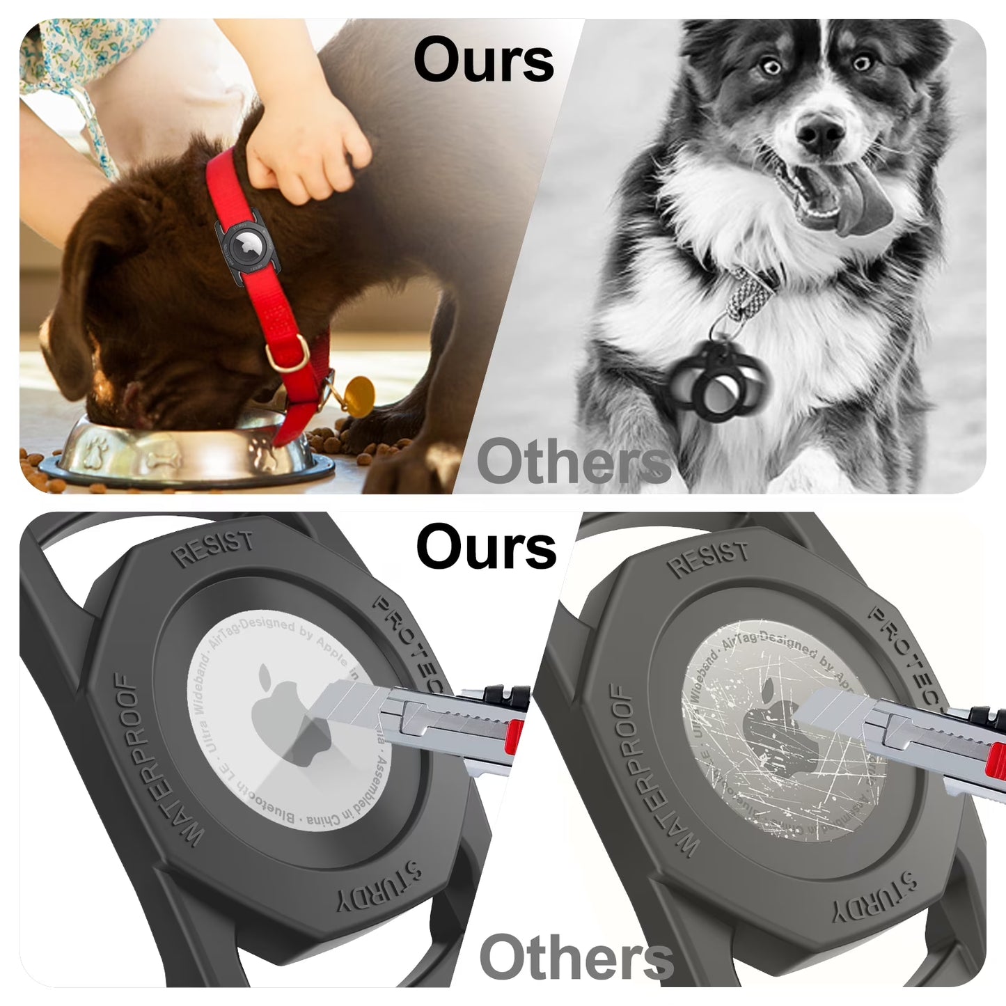 Airtag Dog Collar Holder, [1 Pack] Waterproof Airtag Case for Dog Collar, TPU & Silicone Full Body Covered Anti-Lost Apple Air Tag Collar Holder Airtag Case for Pet Collar Backpack, Black