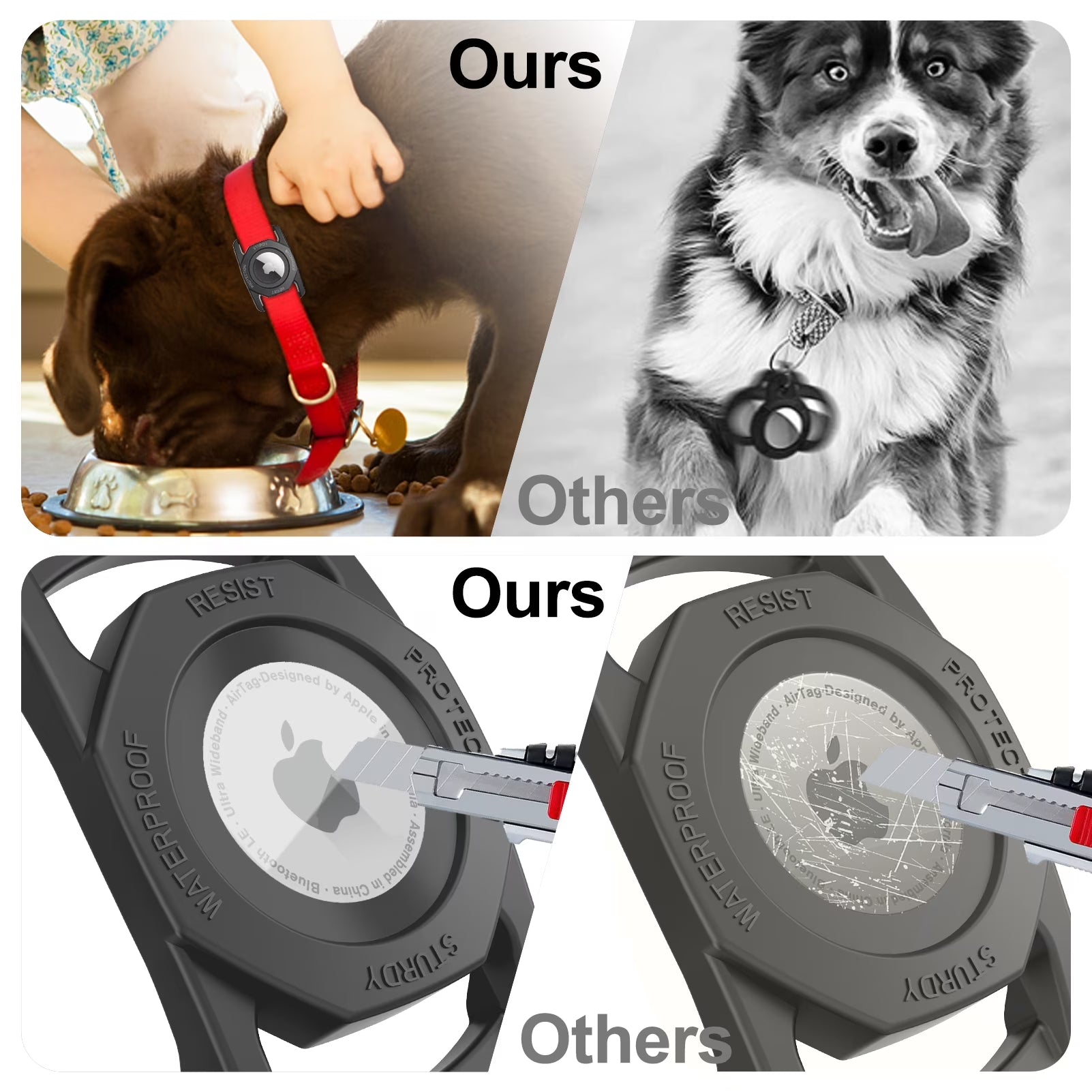 Airtag Dog Collar Holder, [1 Pack] Waterproof Airtag Case for Dog Collar, TPU & Silicone Full Body Covered Anti-Lost Apple Air Tag Collar Holder Airtag Case for Pet Collar Backpack, Black