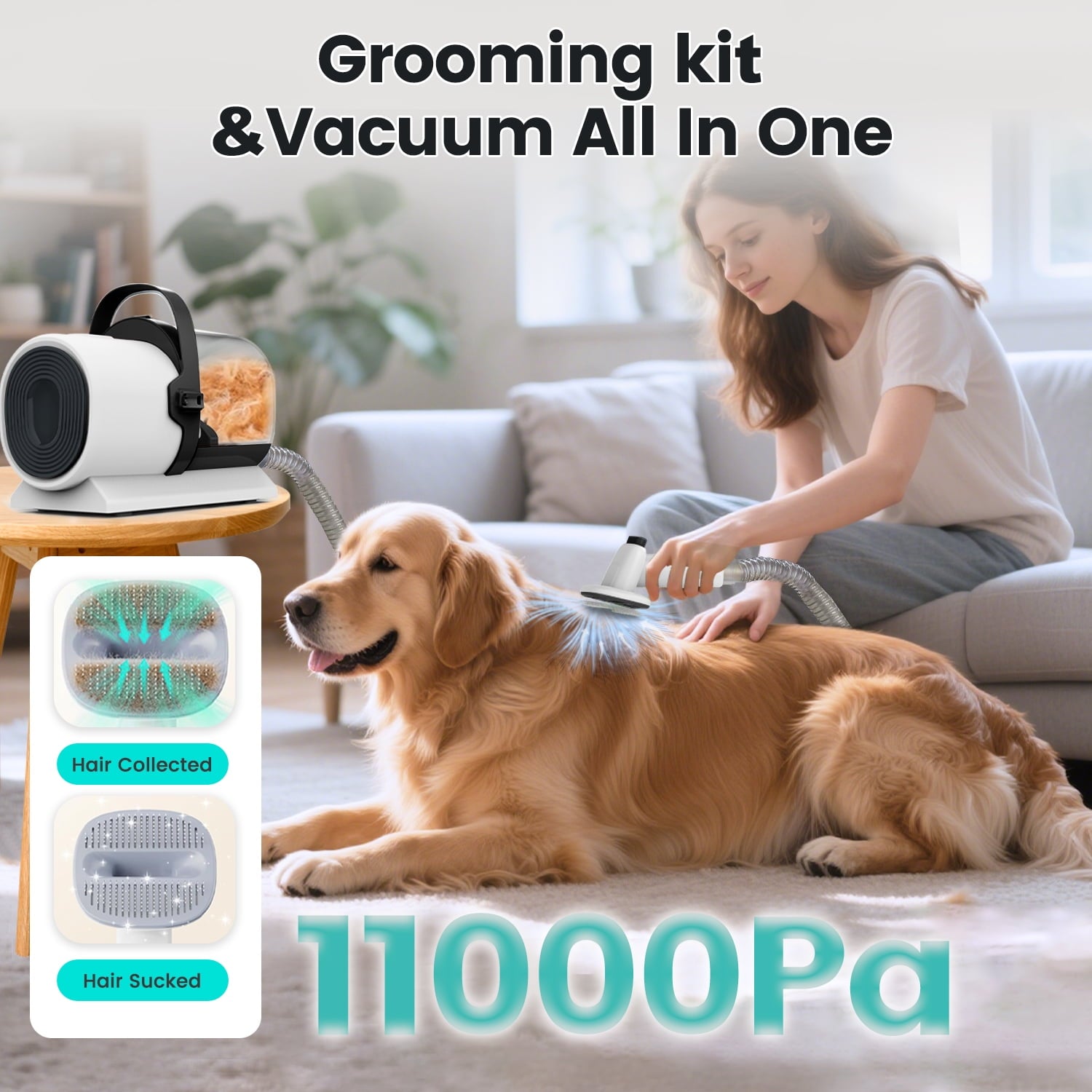 Ultimate 7-in-1 Dog Grooming Vacuum Kit with 11000Pa Super Suction for Effortless Shedding and Low Noise Experience